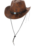 Brúnur leðurlook Western Cowboyhattur