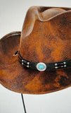Brúnur leðurlook Western Cowboyhattur