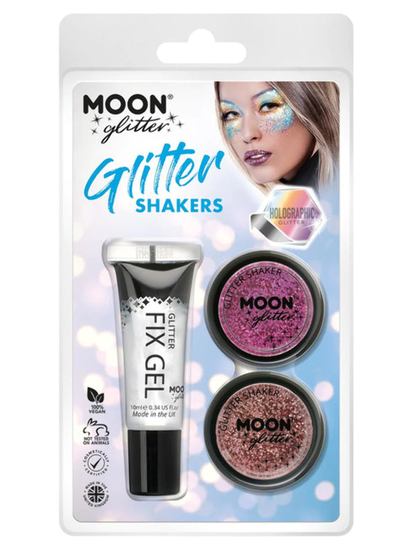 Moon Glitter Holographic Glitter, Pink, Rosa gull, Sett