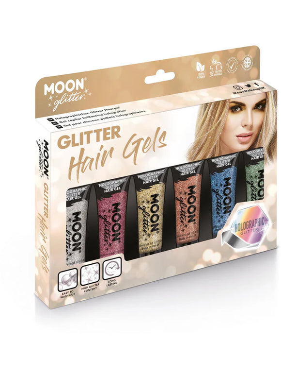 Moon Glitter Holographic Glitter Hár Gele Sett