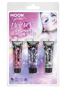Moon Glitter Themed Clamshells, einhyrningur, "Chunky" Glitter Gele